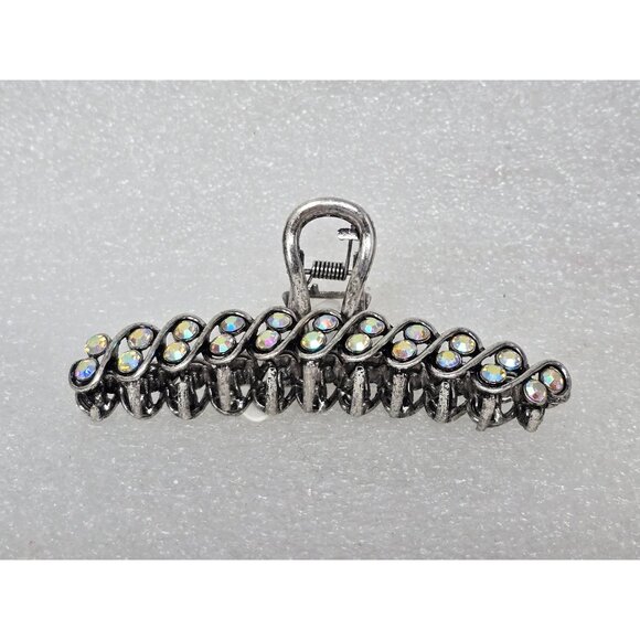 Rhinestone Hair Claw Clip Silver Tone - Picture 2 of 4